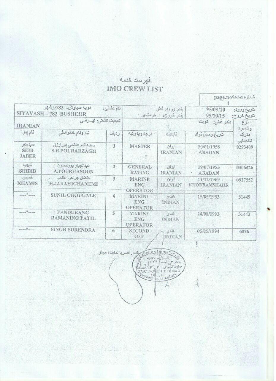 سرنوشت مبهم 6 ملوان ايرانی كشتی غرق شده سياوش