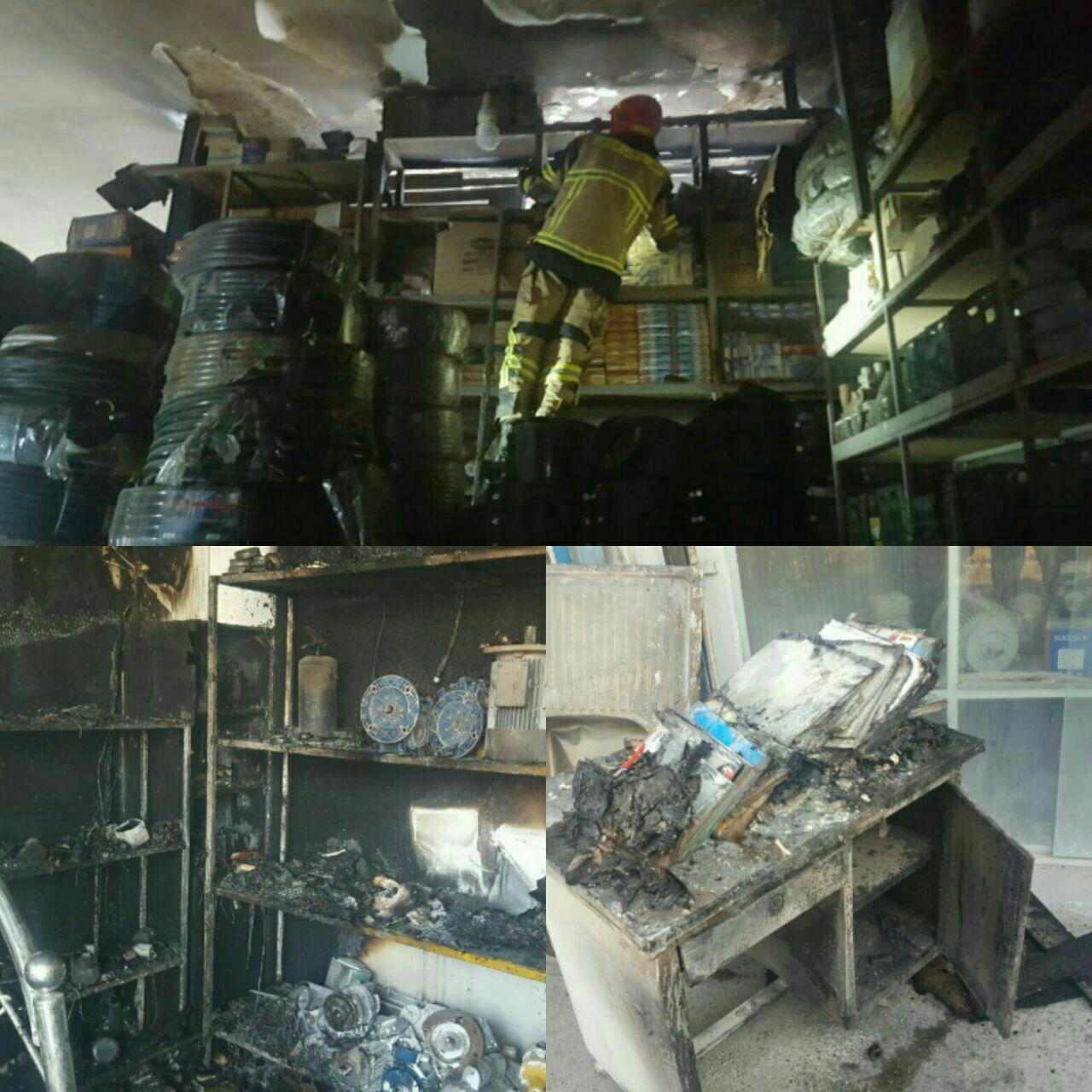 آتش سوزی شدید در فروشگاه لوازم بهداشتی در قزوین 